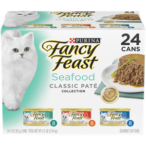 Fancy Feast Grain Free Pate Wet Cat Food Variety Pack, Seafood Classic Pate Collection - (24) 3 oz. Cans